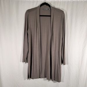 Susan Graver Cardigan Women's Medium Petite Grey Pockets open Front Modal Blend